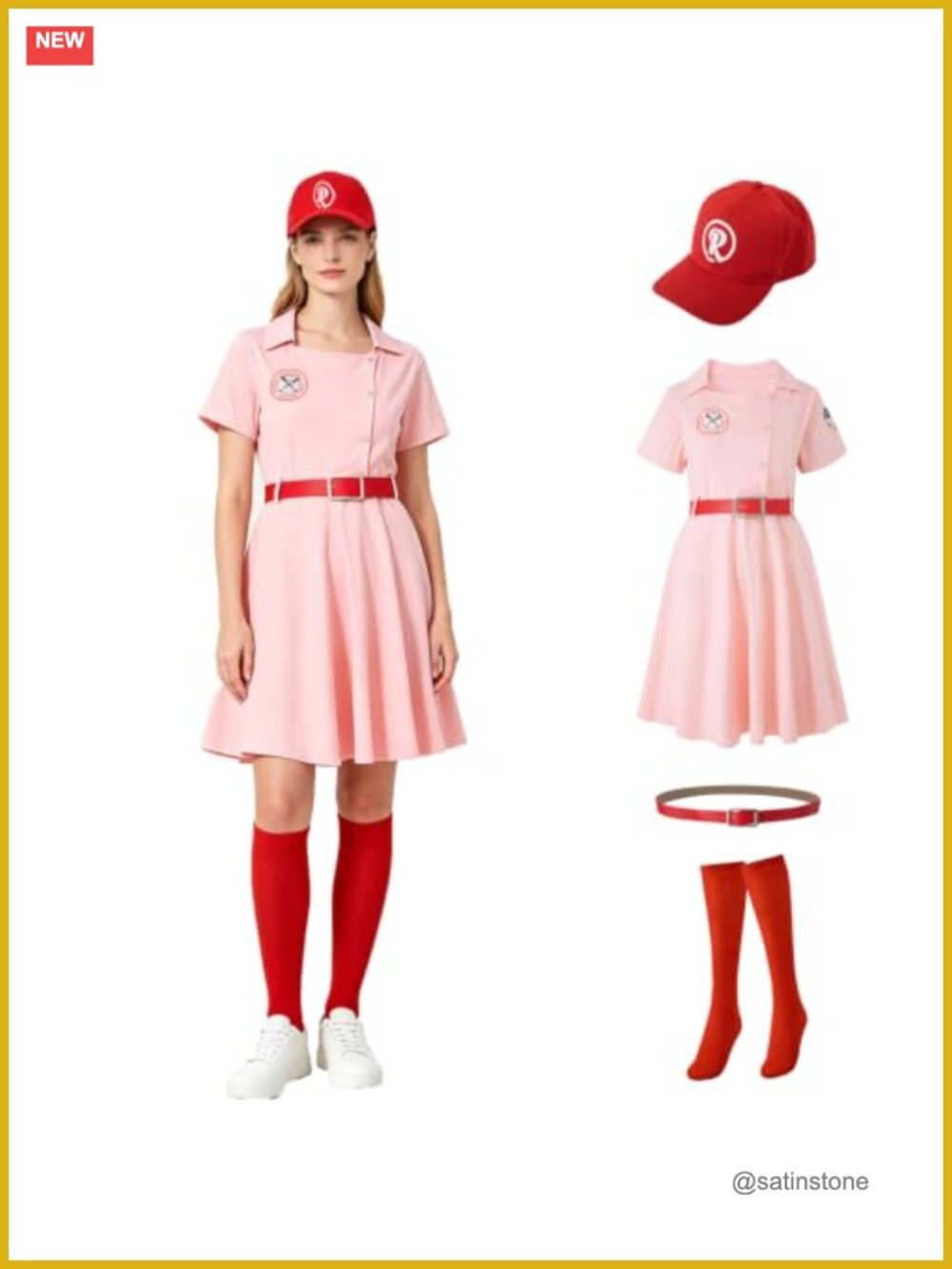 Women's Baseball Costume Dress Hat Belt Socks Halloween Cosplay